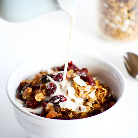 Healthy Dark Chocolate Cherry Cinnamon Granola