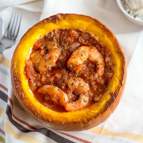 Shrimp stuffed pumpkin