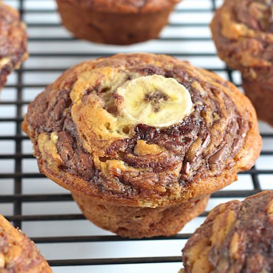 Nutella Swirled Banana Muffins