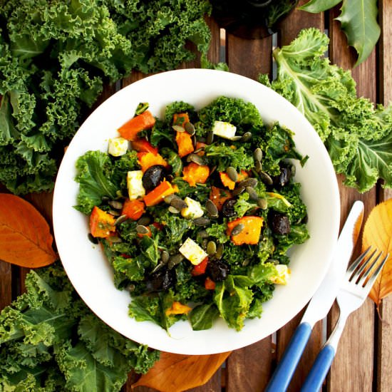 Kale Pumpkin Salad with Pesto