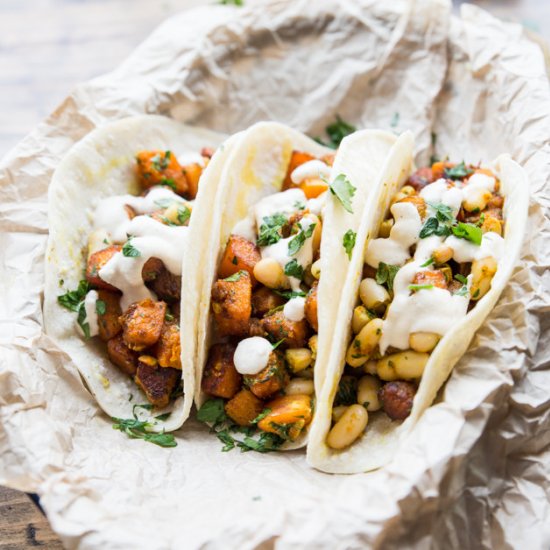 Curried Butternut White Bean Tacos