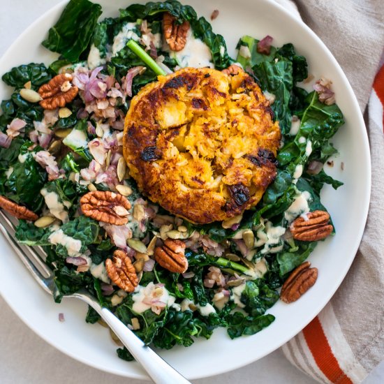 Curried Pumpkin Burgers & Kale