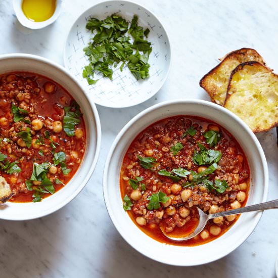 Chickpeas, Farro, and Chorizo