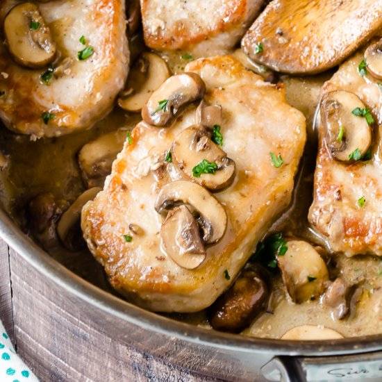 Pork Chops w/ Bourbon Mushroom Sauce