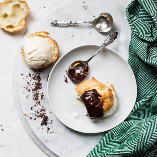 Profiteroles w/ Ice Cream and Fudge