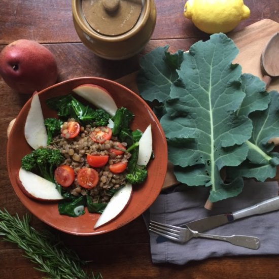 Broccoli Leaf, Pear & Lentil Salad