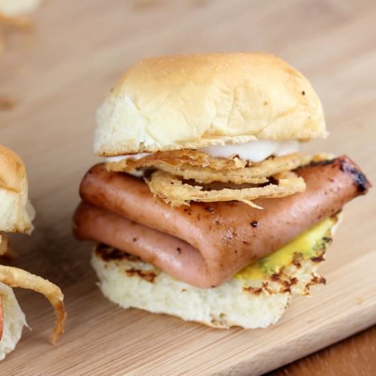 Fried Bologna Sliders