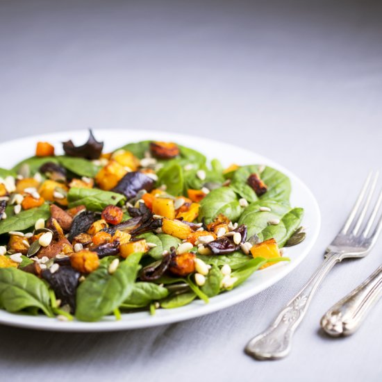 Charred Roasted Roots with Spinach