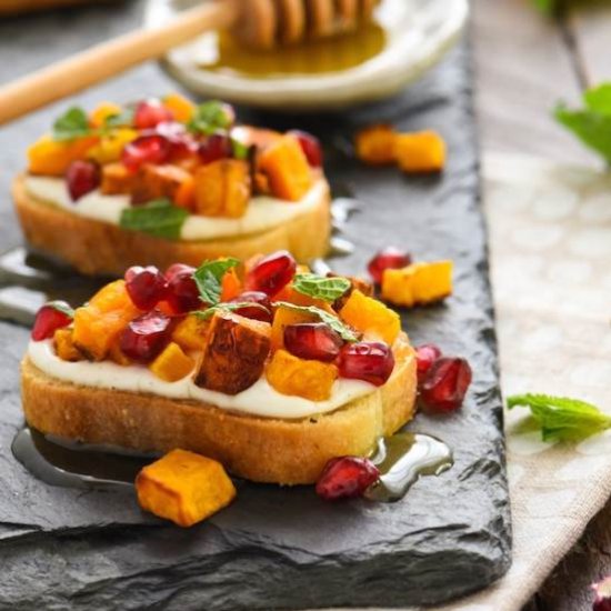 Squash & Pomegranate Crostini