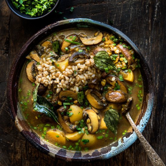 Mushroom, Curry, Barley Soup