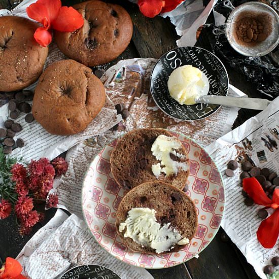 Chocolate Chocolate Chip Bagels