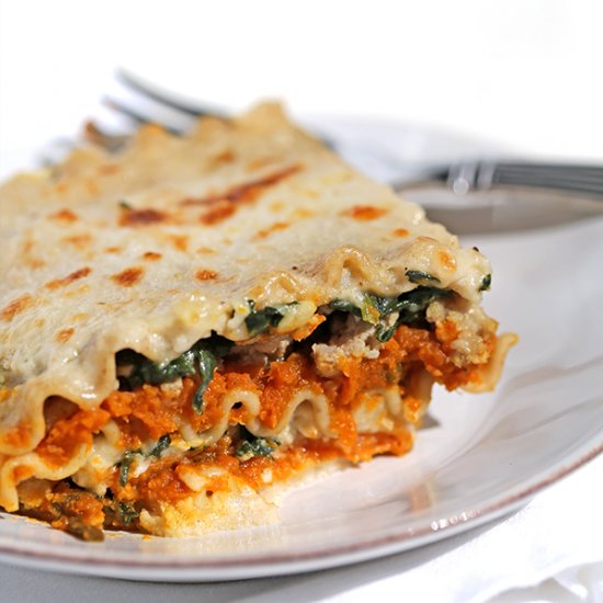 Pumpkin and Turkey Lasagna with Spinach