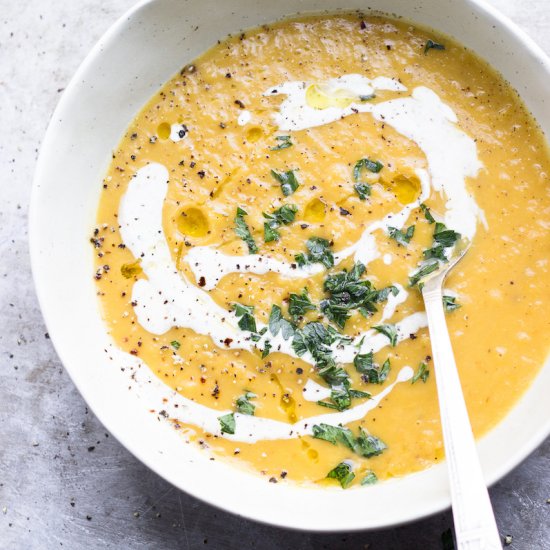 Pumpkin Soup w/ Curry Yogurt Sauce