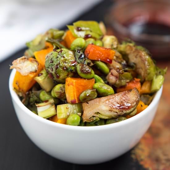 Roasted Edamame, Squash & Brussels