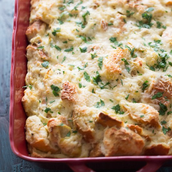 Lemon Artichoke Bread Pudding