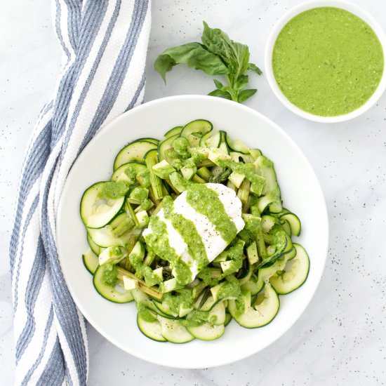 Poached Eggs over Zucchini and Asparagus