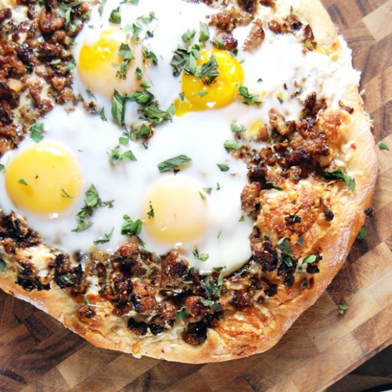 Cheese Pizza with Pork and Egg