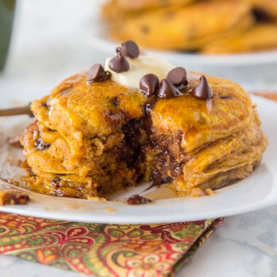 Pumpkin Chocolate Chip Pancakes