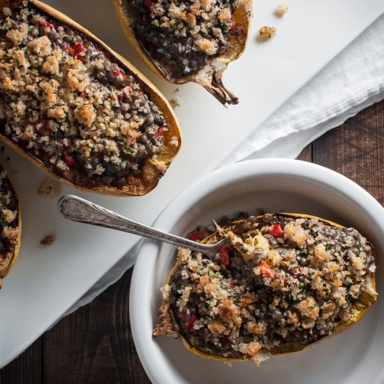 Cheesy Lentil Squash Boats