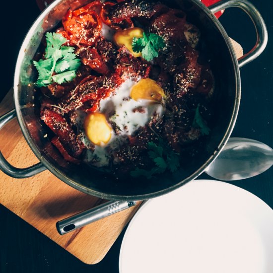 Baked Couscous, Eggplant & Merguez