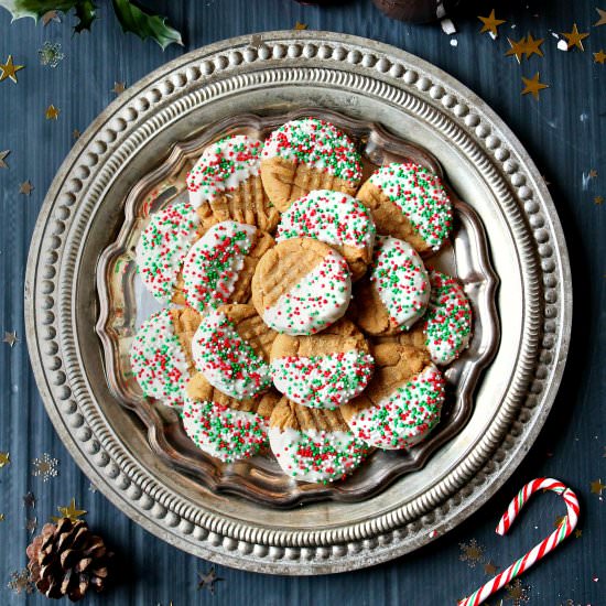 White Chocolate Dipped PB Cookies