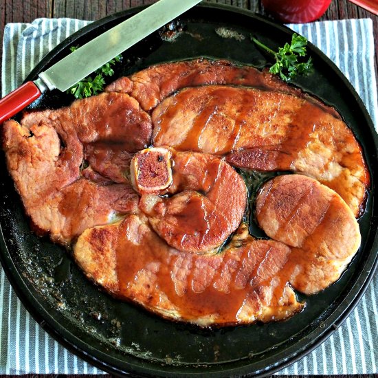 Fried Ham Steak with Cider Glaze