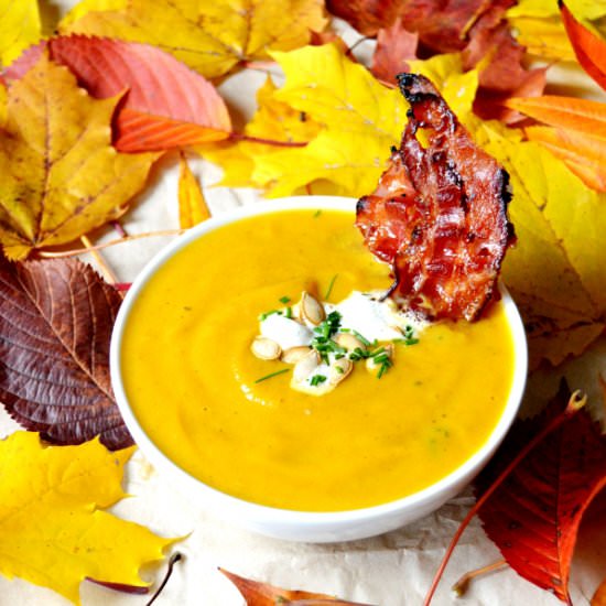 Roasted Pumpkin Soup with Bacon