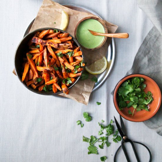 Sweet Potato Fries + Herbed Sauce