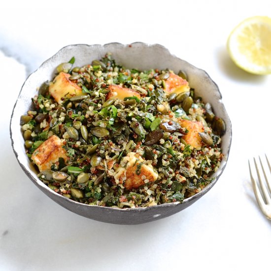 Quinoa, chard and halloumi salad