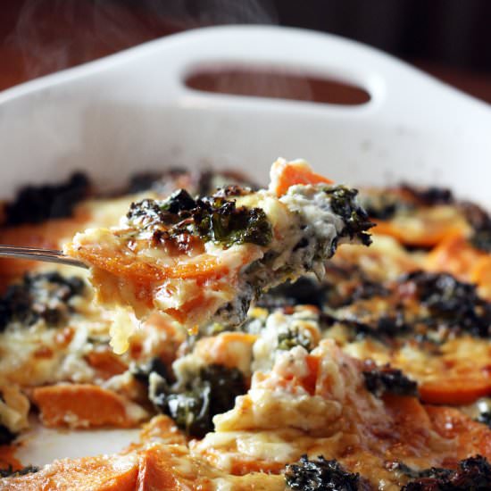 Sweet Potato and Kale Gratin