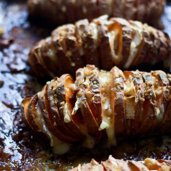 Brie Hasselback Sweet Potatoes