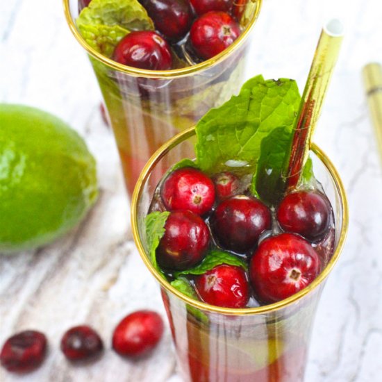 A Virgin Cranberry Mojito Mocktail