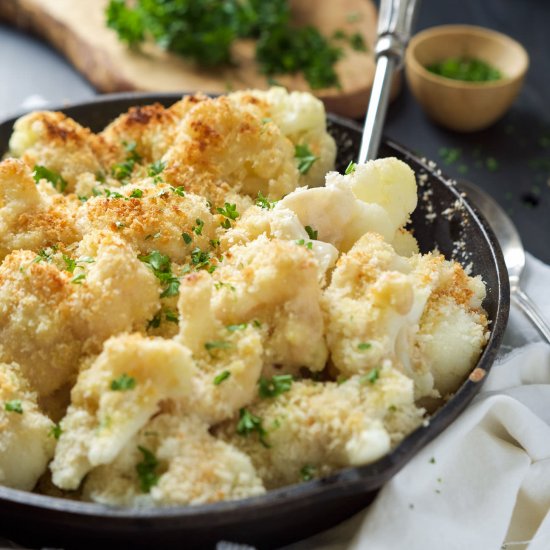 Garlic, Gouda & Parmesan Cauliflower