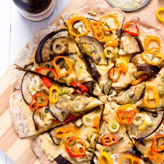 Eggplant Hummus Pizza (GF/Vegan)