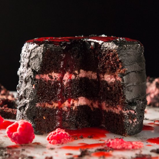 Black Cocoa & Raspberry Cream Cake