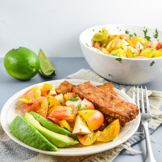 Smoky Tempeh with Peach Salsa