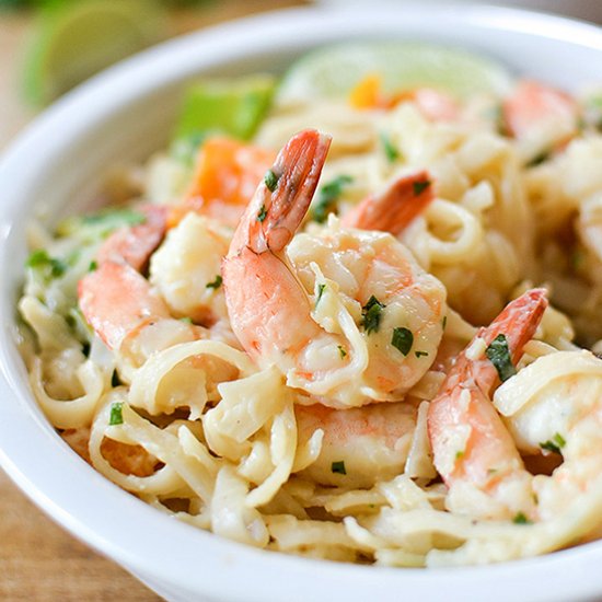 One Pot Thai Shrimp Noodle Bowl