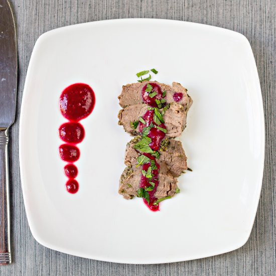 Pork w/ Raspberry Champagne Sauce