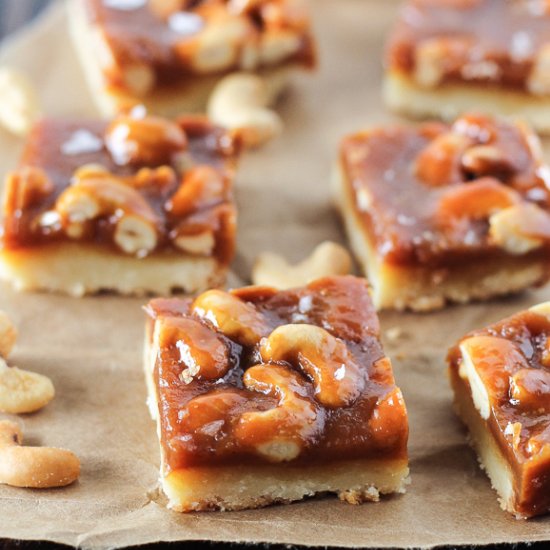 Cashew Caramel Shortbread Bars