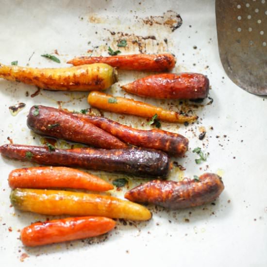 Maple Mustard Roasted Rainbow Carrots