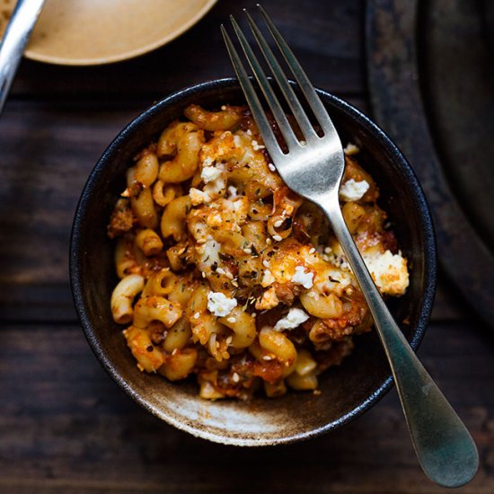 Harissa Mac & Cheese w Lamb Sausage