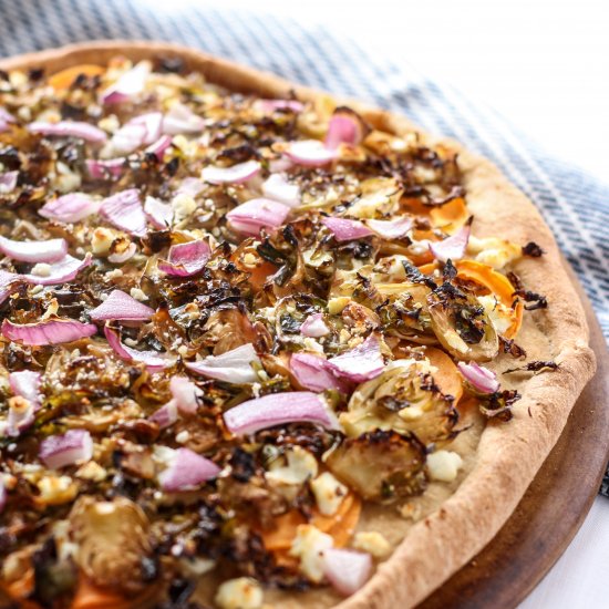 Brussels Sprouts Sweet Potato Pizza