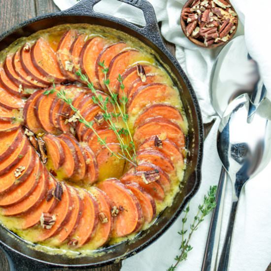 Skillet Scalloped Sweet Potatoes