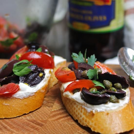 Olive Bruschetta w/ Whipped Goat Cheese