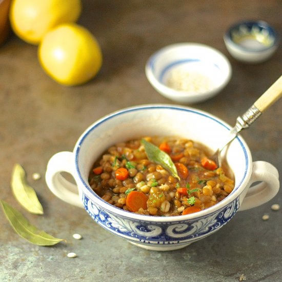 Zesty Greek Lentil and Barley Soup