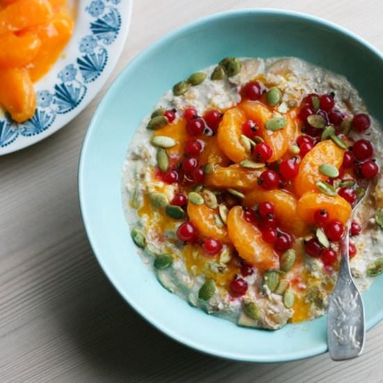 Ginger Poached Satsumas w/ Oatmeal