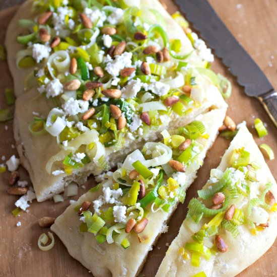 Leek Focaccia with Feta & Pine Nuts