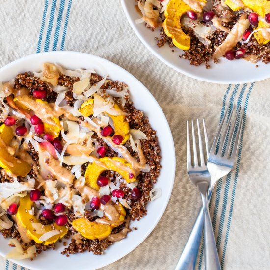 Delicata, Quinoa and Almond Sauce Bowls