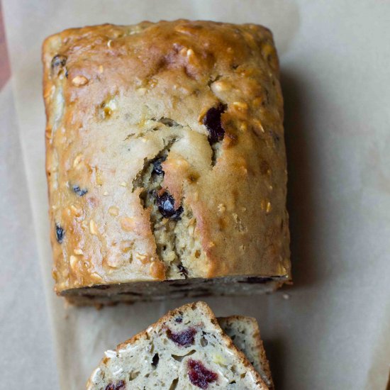 One Bowl Cranberry Oat Banana Bread