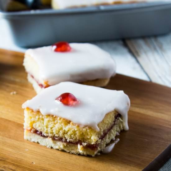 Iced Bakewell Tart Tray Bake